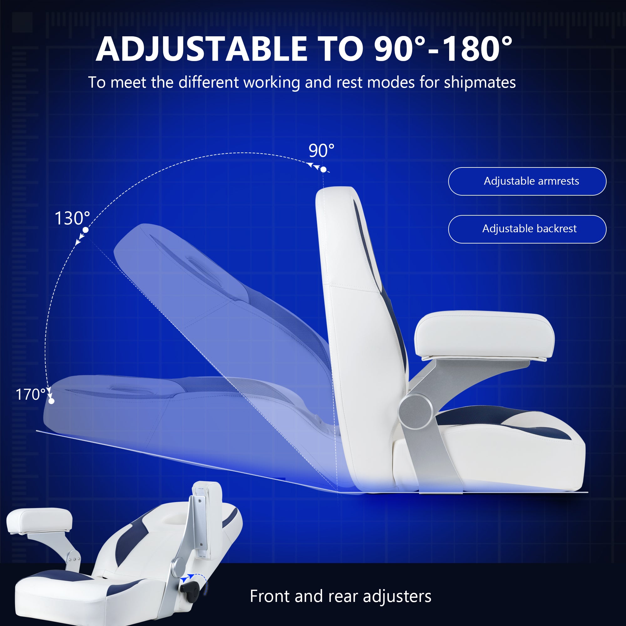 NORTHCAPTAIN Premium Pontoon Captain's Chair High Back Reclining Pontoon Bucket Boat Seat with Adjustable Aluminum Armrests